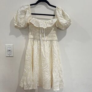 Cream Floral Puff Sleeve Dress